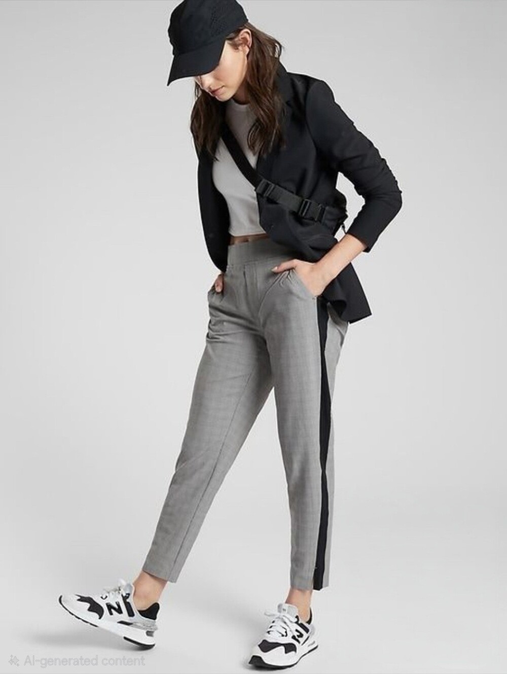 Athleta Brooklyn Plaid Ankle Pant Trousers with Black Side Stripe, Size 8